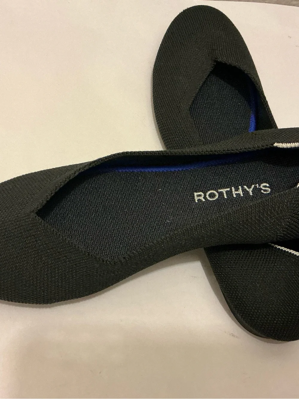Rothy's the flat Black Knit Ballet Flats with Blue Insole Accent